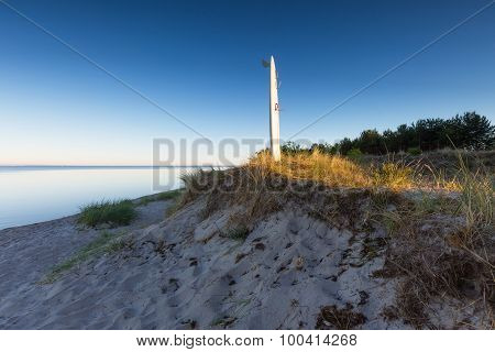 Surfing Board On Baltic Sea Shore In Gdanska Ba