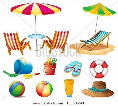 Beach objects and toys illustration