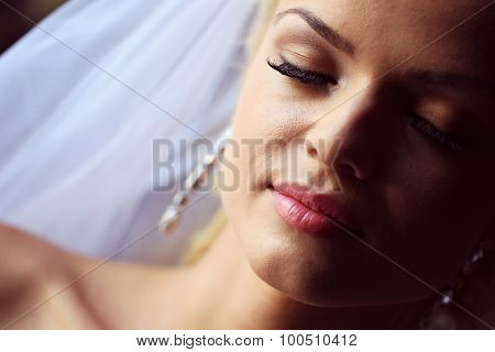 Gorgeous Bride With Veil Posing