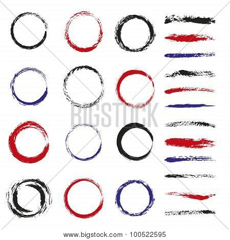 Set Of Brush Strokes And Circles