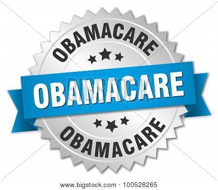 Obamacare 3D Silver Badge With Blue Ribbon