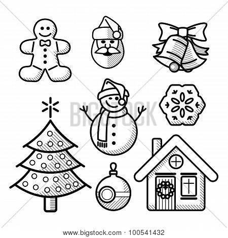 Christmas Or New Year Line Icon Set