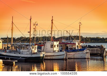 Norway Fishing Boat And Pier At Dusk