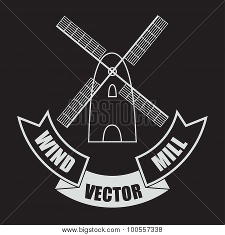 Vector windmill on black background with a banner