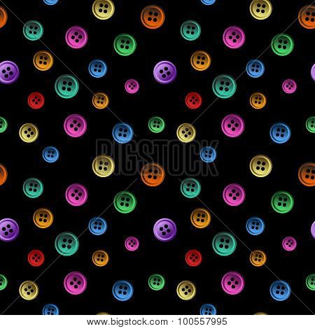 Vector seamless pattern from the shining neon buttons on a black