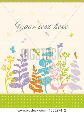 banner templates with decorative plants with butterfly and dragonfly