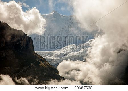 Clouds ice and snow caps on Eigernear Grindelwald Switzerland