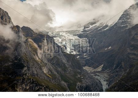 Clouds ice and snow caps on Eigernear Grindelwald Switzerland