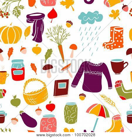 Seamless Pattern With Autumn Symbols.