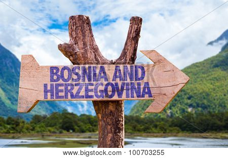 Bosnia and Herzegovina wooden with landscape background