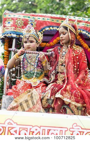 Children Dressed As Lord Krishna And Radha