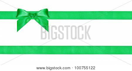 One Green Bow Knot On Two Parallel Silk Ribbons
