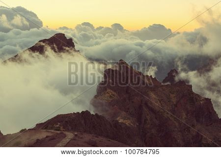 Pico Ruivo and Pico do Areeiro mountain peaks in  Madeira, Portugal