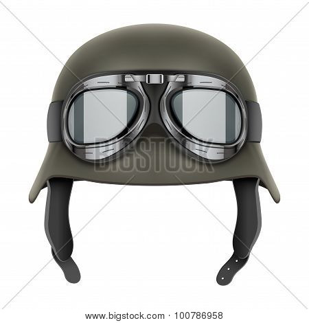 German Army helmet with protective goggles.