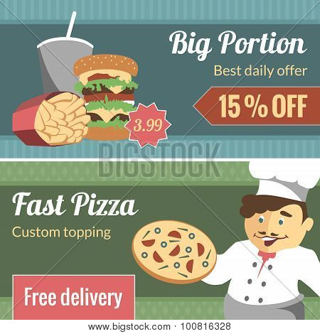 Fast food vector horizontal banner set