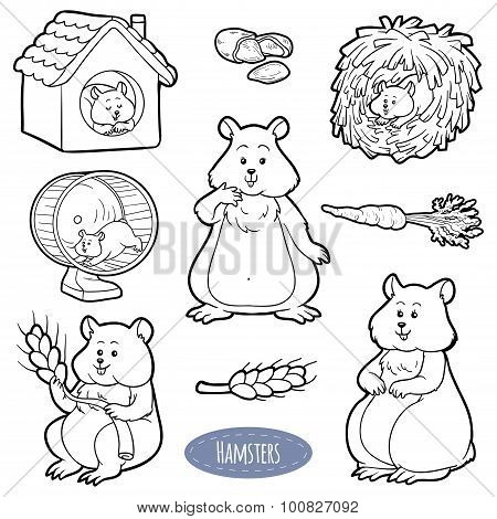 Colorless Set Of Cute Domestic Animals And Objects (hamster)