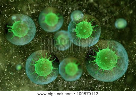 3d Illustration Of Human Virus Cell Division As A Process Of Infection Of The Body