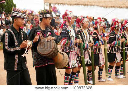 Hill Tribe Dancing In Akha Swing Festival.