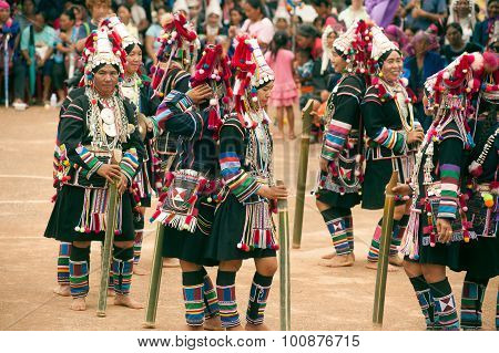 Hill Tribe Dancing In Akha Swing Festival.