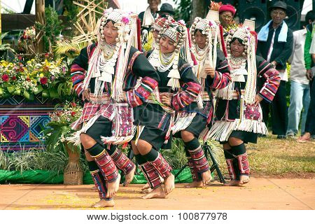 Hill Tribe Dancing In Akha Swing Festival.