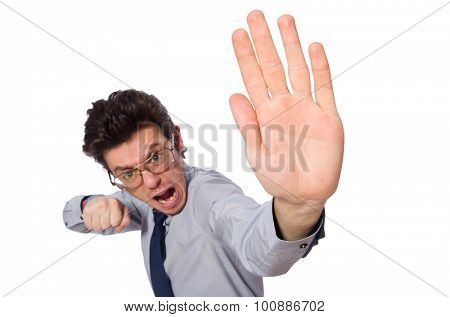 Young employee isolated on white