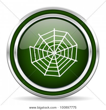 spider web green glossy web icon modern design with double metallic silver border on white background with shadow for web and mobile app round internet original button for business usage 
