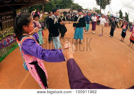 Lisu Hill Tribe Traditional Dancing In Thailand.