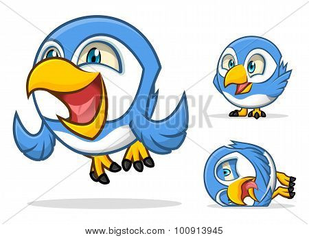 High Quality Set of Funny Blue Bird Cartoon Character