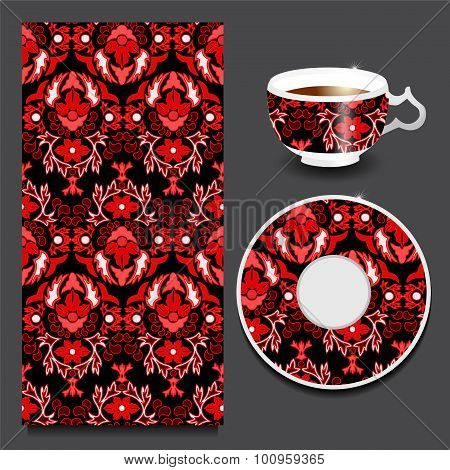 Vector Seamless Floral Orient Or Armenia Pattern With Cup And Plate. Stock