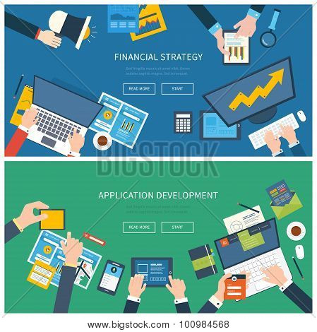 Flat design illustration concepts for business analysis, consulting, team work, project management a