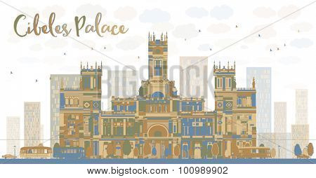 Abstract Cibeles Palace (Palacio de Cibeles), Madrid, Spain. Vector illustration