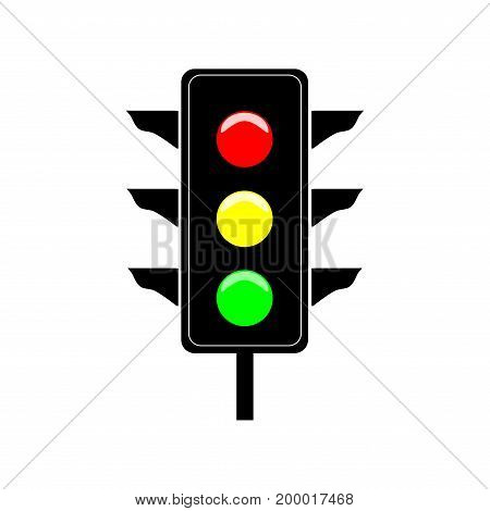 Stoplight sign. Icon traffic light on white background. Symbol regulate movement safety and warning. Electricity semaphore regulate transportation on crossroads urban road. Flat vector illustration.