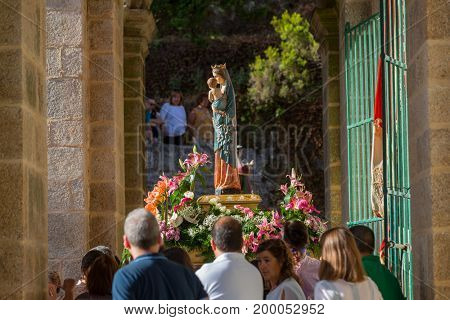 ABADIA, AMARES, PORTUGAL - August 15, 2017: Traditional religious procession of Senhora da Abadia in Amares, Portugal