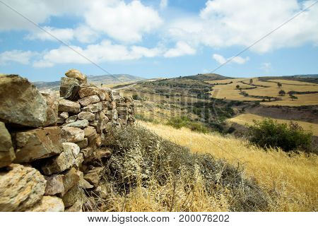 Old stone wall in the cyprus mountains