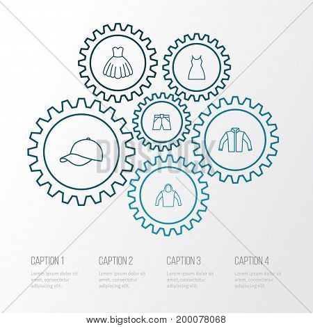 Garment Outline Icons Set. Collection Of Dress, Gown, Cardigan And Other Elements