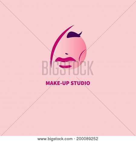 Logo of beauty salon. Icon Studio lashes. Stylized female face with makeup. Vector illustration