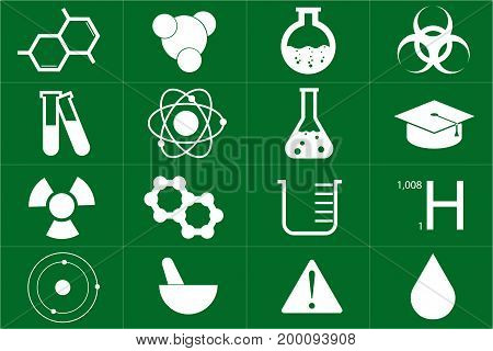 Different chemical icons set in green color