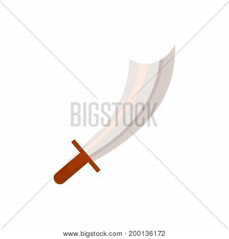 Pirate, corsair medieval cutlass, sword with curved blade, comic style cartoon vector illustration isolated on white background. Cartoon pirate sword, cutlass, curved-blade saber