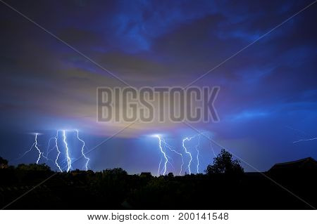Thunder, Lightning And Storm In Dark Night Sky