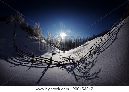 beautiful winter mountain landscape, Fundatura Ponorului, Romania