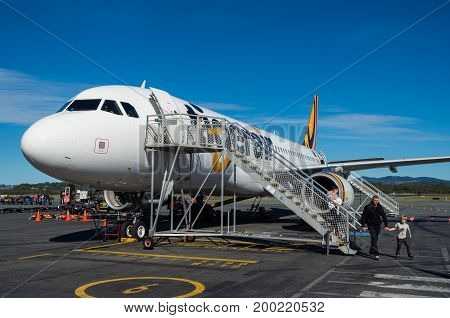 Coolangatta, Australia - July 8, 2017: Tigerair Australia is an Australian low-cost airline primarily operating Airbus A320-200 aircraft.