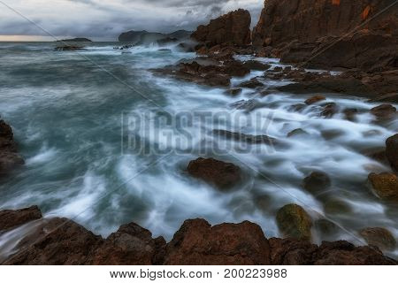 Waves and foam in the Cantabrico sea in Bermeo