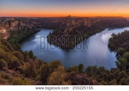 Sunset at Duraton river in Segovia Spain