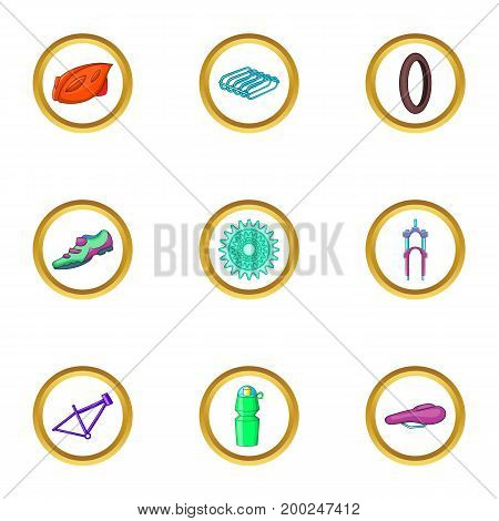 Bike spare icons set. Cartoon illustration of 9 bike spare vector icons for web design
