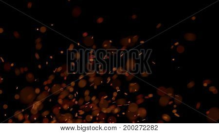 Red embers drifting across a black background