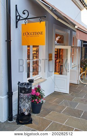 PARIS FRANCE - MAY 10 2017 : L'Occitane boutique in La Vallee Village. L'Occitane is an international retailer of body face fragrances and home products based in Manosque