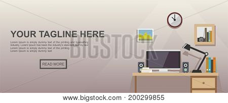 Study place or work place illustration. Banner illustration. Flat design illustration concepts for working place at office,  working place at home.