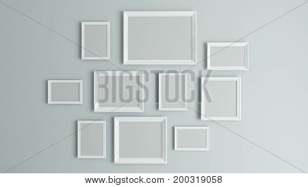 photo or picture art on vintage wall with white border frame 3D rendering