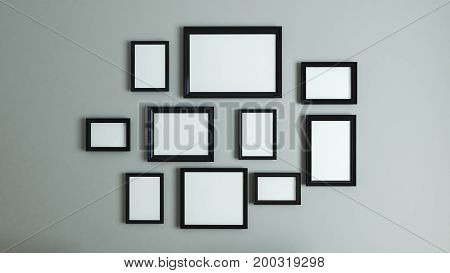 photo or picture art on vintage wall with black border frame 3D rendering