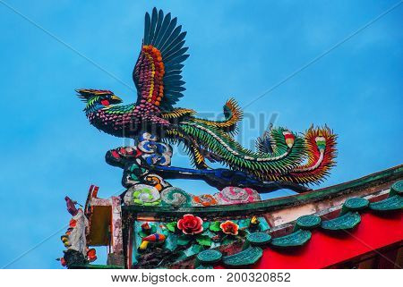 Dragon On The Roof Of Tua Pek Kong Chinese Temple In Chinatown. Kuching, Sarawak. Malaysia. Borneo